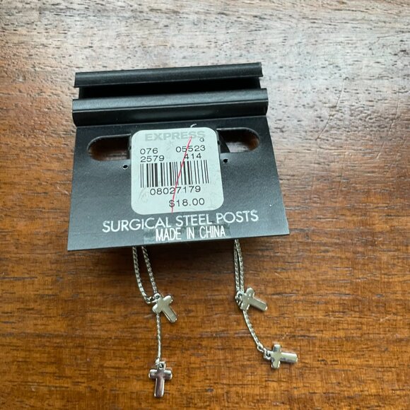 Buy 3 pairs of earrings for $12. Express Silver Dangle Cross Earrings - Picture 2 of 3
